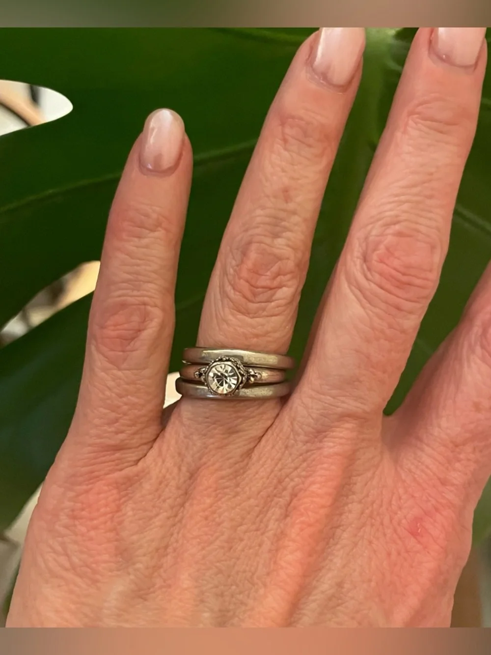Stacking Ring Set with Filigree Solitaire with Clear Stone Sizes 6, 6.5, 7.5